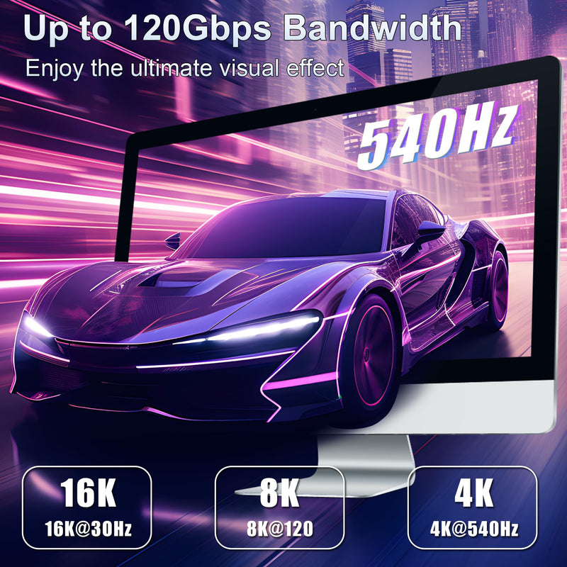 ZIKNYDO 16K for Thunderbolt 5 Cable 6.6FT/2m, USB C 80Gbps Data Transfer, 120Gbps Bandwidth for 16K/Dual 8K Displays, PD3.1 240W Charging for Thunderbolt 4, MacBook M4, eGPU, Mac mini M4 Pro, Monitor 6.6FT*1
