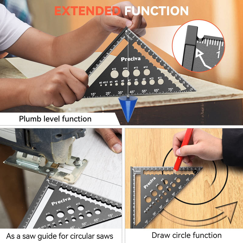 Carpenter's square, multifunctional stop square, metal, aluminum ruler, angle guide, 18 cm, carpenter's square, carpenter's square, protractor, stop square, 45 and 90 degree angle, marking ruler