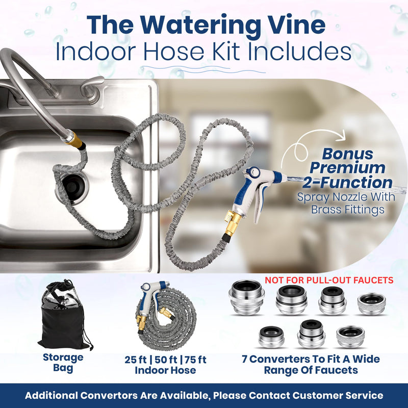 Indoor Sink Hose Attachment For Kitchen Sink or Bathroom Sink Faucet - Extra Long Utility Sink Hose (25 FT) For Watering Houseplants, Dog Washing, Household Cleaning 25 FT