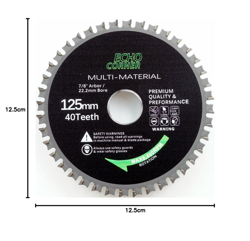 125 mm Carbide Saw Blade for Angle Grinder, Bore 22.2 mm, 40 Teeth | Finely cut small / medium wood / aluminium / non-ferrous metals / various materials