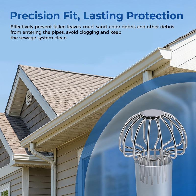 Gutter Downpipe Protection 50 mm, Thickened Downpipe Protection, Stainless Steel Silver Leaf Catcher, Downpipe Metal Downpipe Filter, Leaf Catcher Basket, Gutters, Leaf Protection, Sieve for Roof