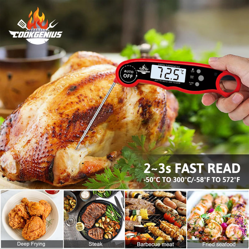 Meat Thermometer Digital with Dual Probe - Ultra-Fast Instant Read Food Thermometers with Backlight & Calibration for Cooking Deep Fry BBQ Oven Grill Roast Candy Thermometer & Kitchen Essentials - Red