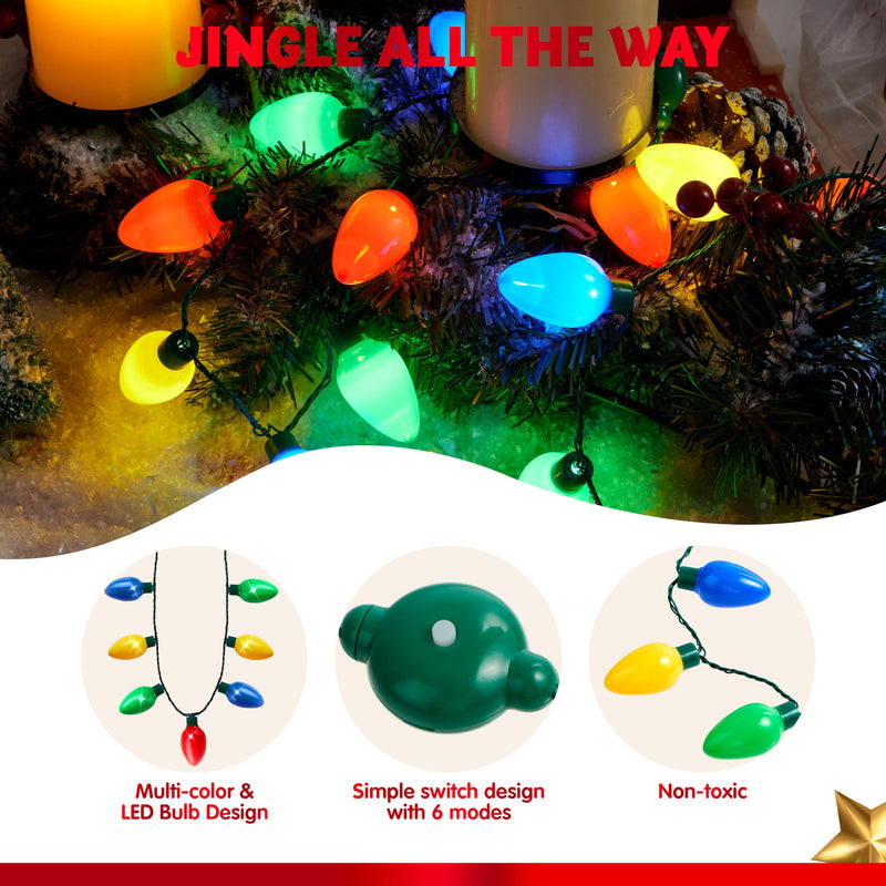 JOYIN 12 Packs Christmas LED Light Up Bulb Necklaces 9 Bulbs LED Necklaces Holiday Costume Accessories for Christmas Xmas Party Favor Party Supply