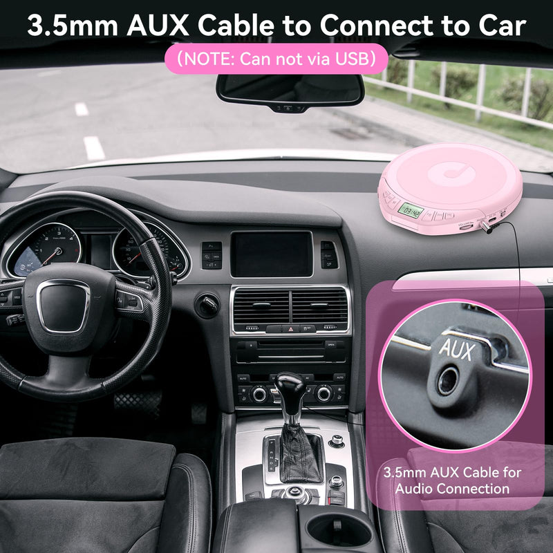 Gueray Portable CD Player with Earphones,CD Discman for Car Home with Anti-Skip Shockproof Protection,Personal CD Music Player with LCD Display Support PROG Memory Function H-01 Pink