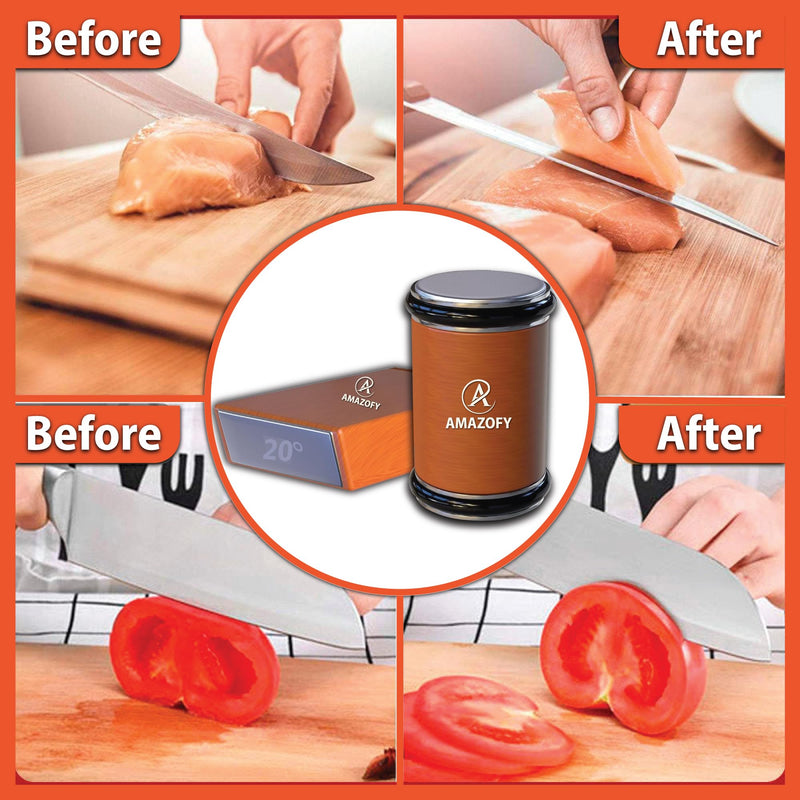Knife Sharpener Tool, Rolling Knife Sharpener Kit, Knife Sharpening with Diamonds and Ceramic for Steel of Any Hardness, Kitchen Knife Sharpener with Adjustable 15 & 20° Magnetic Angle Base