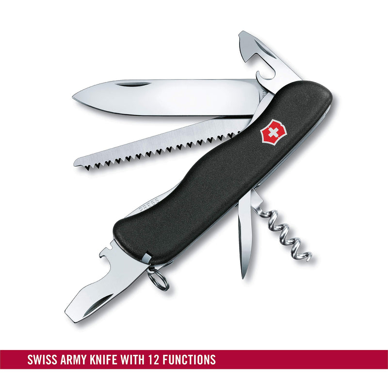 Victorinox Forester Swiss Army Knife, 12 Function Pocket Knife,Black | Swiss made outdoor multi-tool featuring a liner lock system, large blade, reamer, punch, and black finish for forestry