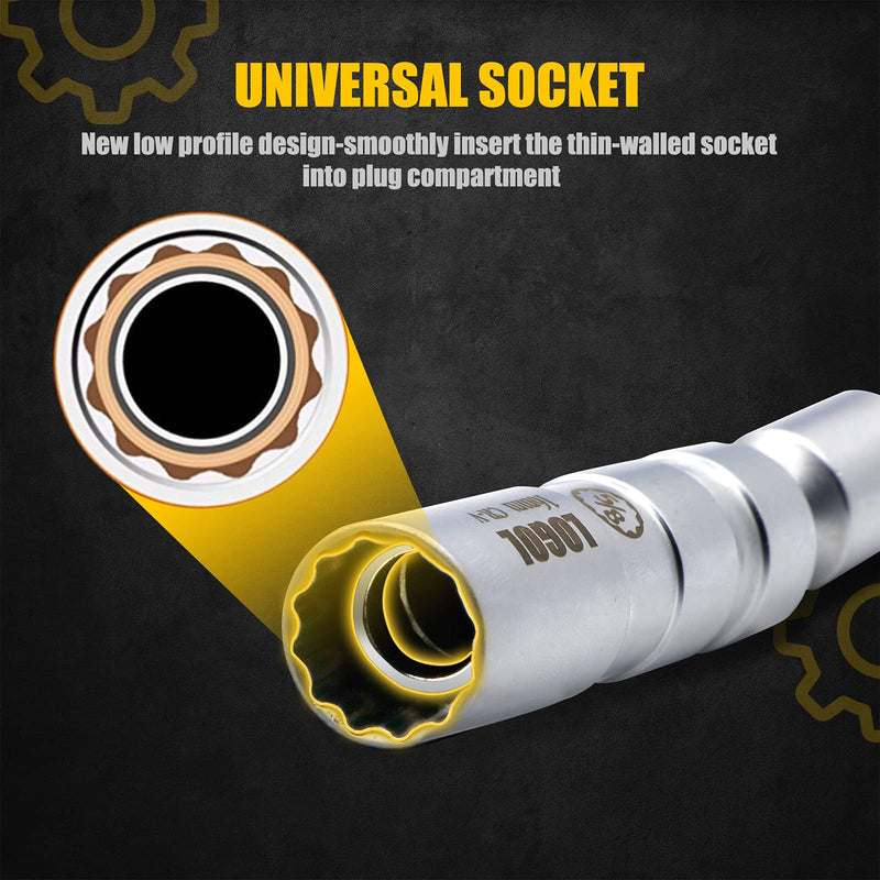 5/8" Swivel Magnetic Spark Plug Socket.3/8" Drive, Enhanced Magnetic Design with Thin Wall Socket ?Cr-V Steel 5/8"×4"