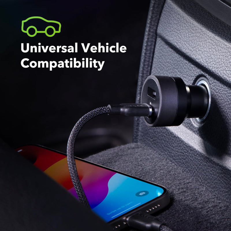 mophie 42W Dual USB-C + USB-A Car Charger, Universal AUX Compatibility, LED Indicator, Fast Charging, Multi-Device USB-C & USB-A