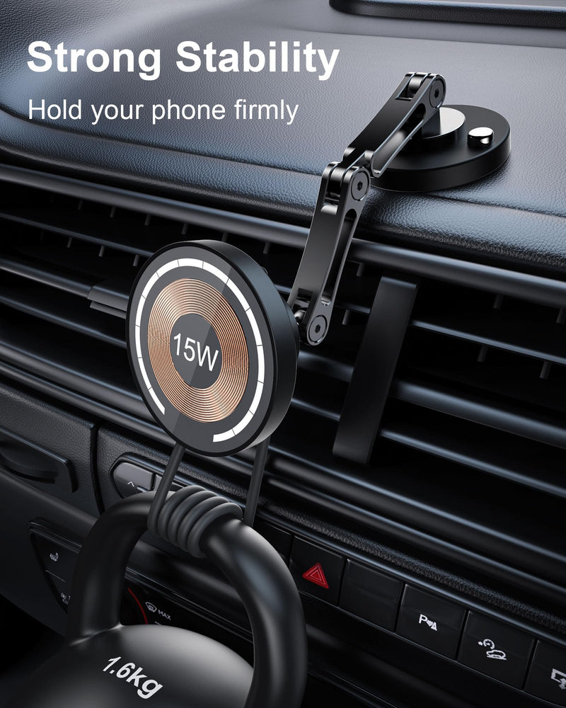 Magnetic Wireless Car Mount Charger, 15W Fast Charging Mag-Safe Car Mount,Magnetic Car Phone Holder Mount, Car Cell Phone Holder Fit iPhone 15 14 13 12 All Smartphones