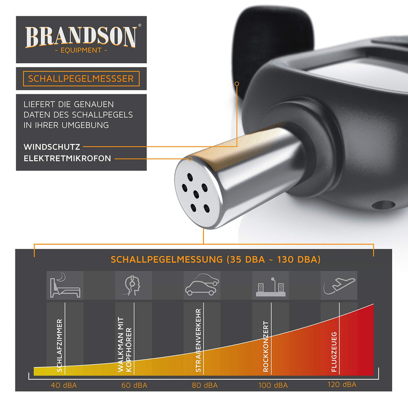 Brandson - calibrated sound level meter - digital portable volume meter - 35dB to 130dB with LCD display with backlight - noise meter - MAX/MIN data storage