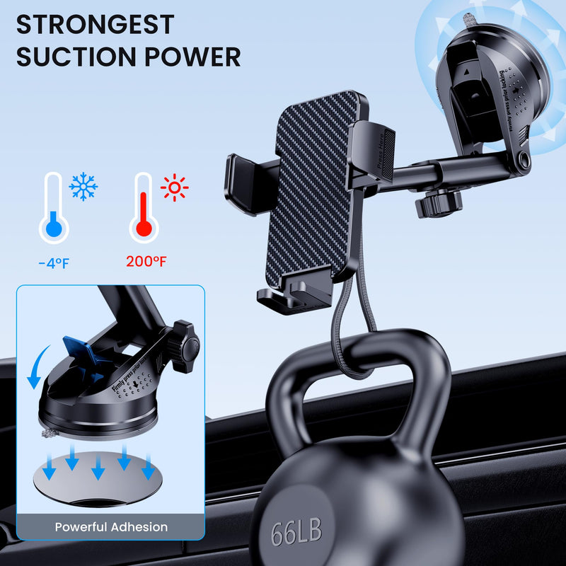 Phone Holder Car [Military-Grade Suction] Universal Car Phone Holder [Thick Case Friendly] Automobile Accessories Dashboard Air Vent Windshield Phone Mount Fit for iPhone Android Smartphones Black