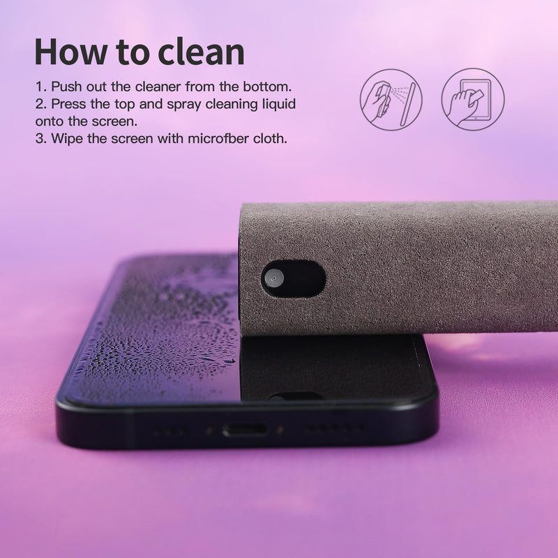 Screen Cleaner Kit 4 Pcs, Two in One Screen Cleaner Spray and Wipe, Touchscreen Mist Cleaner Spray Bottle for Phone/Laptop/Tablet/TV/Monitor/Car Screens 4 Pcs(Grey+Pink+Blue+Purple)