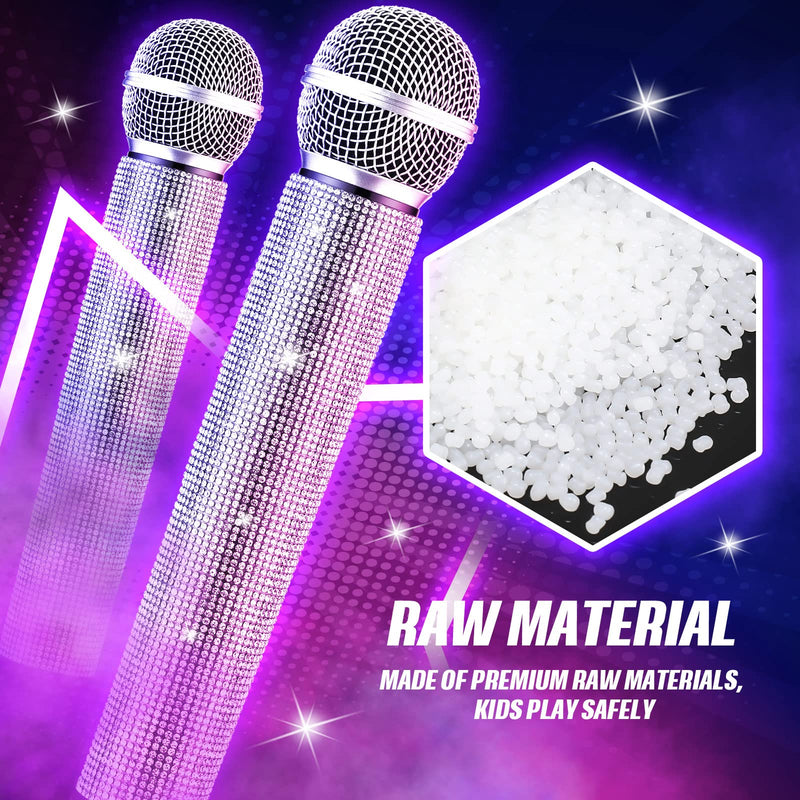 Threan 2 Pcs Fake Microphone Prop Halloween Toy Sparkly Glitter Rhinestone Bling Pretend Plastic Play Microphone Toy Mic Novelty Party Favor for Halloween Cosplay Party Costume(Silver) Silver