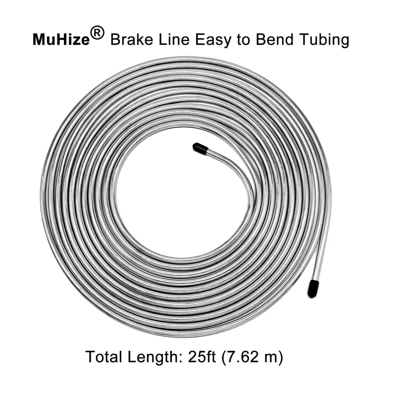 MuHize 3/16 Brake Line - 25 ft Zinc-Coated Professional Brake Tube(2024 New), Roll 25 Ft. of 3/16 Rustproof Steel Tubing, Corrosion Protection 3/16 Silver Tube w/ no Fittings