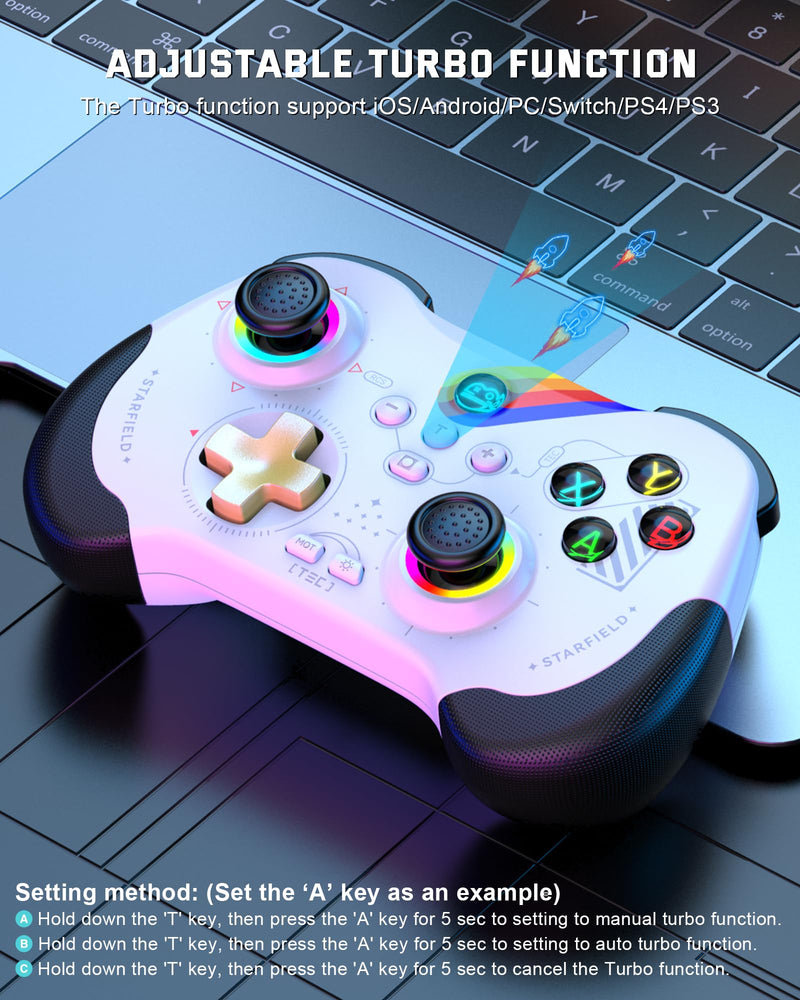 Joso Mobile Gaming Controller for iPad/iPhone/Tablet, Cloud Controller Remote Joystick for iOS/Android, Wireless Switch Controller with Macro Buttons/Hall-Rocker/Hall-Trigger - Starry Star White