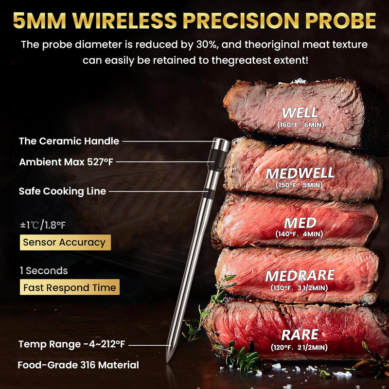 800FT Wireless Meat Thermometer,Digital Cooking Thermometer with 1 Probes-Wireless Rechargeable, Alarm Function,Instant Read Food Thermometer with iOS & Android App,for Grilling Smoking Oven BBQ Single Probe #2