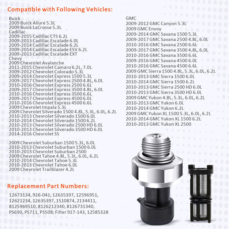 Engine Oil Pressure Sensor Compatible with 2003-2008 Chevy Silverado 1500 2500 3500,Suburban,Yukon,Avalanche,Impala,Tahoe,GMC,Express,Corvette, Sierra,Cadillac,CTS#12677836 12616646 12677836 1