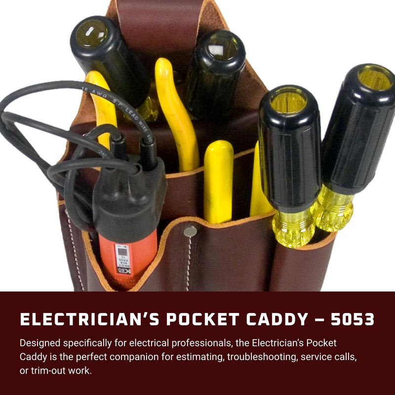 Occidental Leather Electrician's Pocket Caddy - Brown - 5 Pockets & Tool Holders - Belt Compatibility Up to 2" Wide - Made in USA