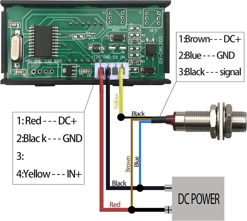 4 Digital LED Display Tachometer Tachometer RPM Speed Meter Panel Inductive Hall NPN Sensor Proximity Switch Sensor (Red)