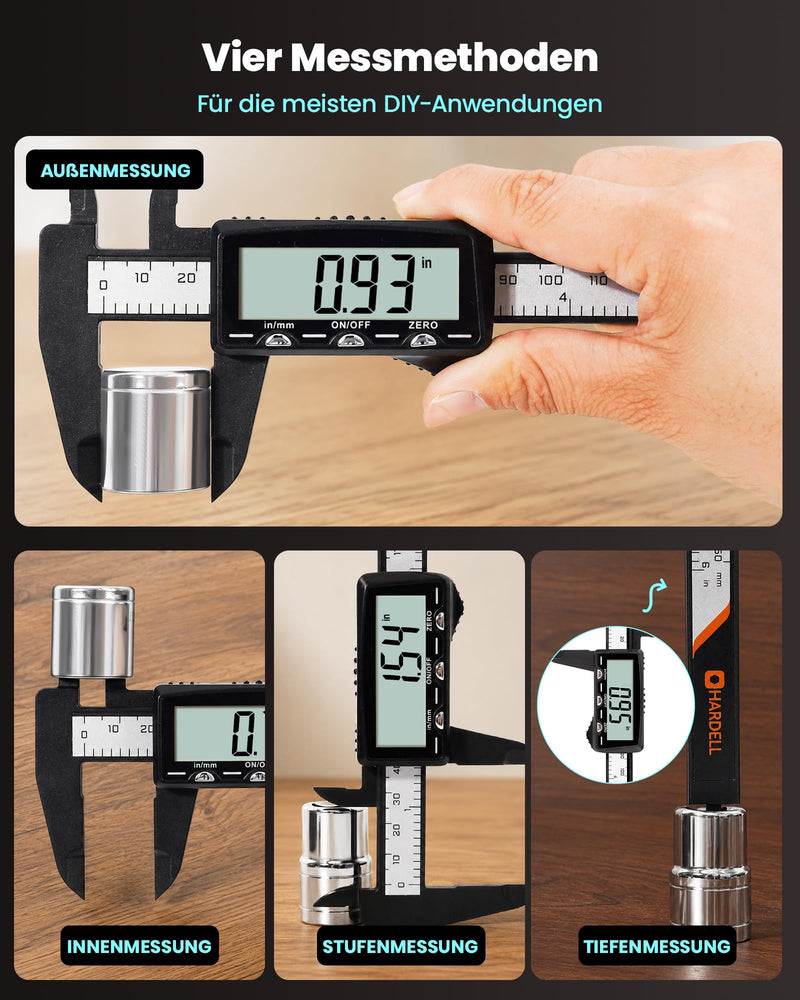 HARDELL Plastic Digital Caliper Rechargeable, 6 Inch Measuring Tool with LCD Screen, Inch/mm Conversion, Auto-Off - for Woodworking, DIY, Home Repairs and Jewelery Making Classic 6 inches 0 6"
