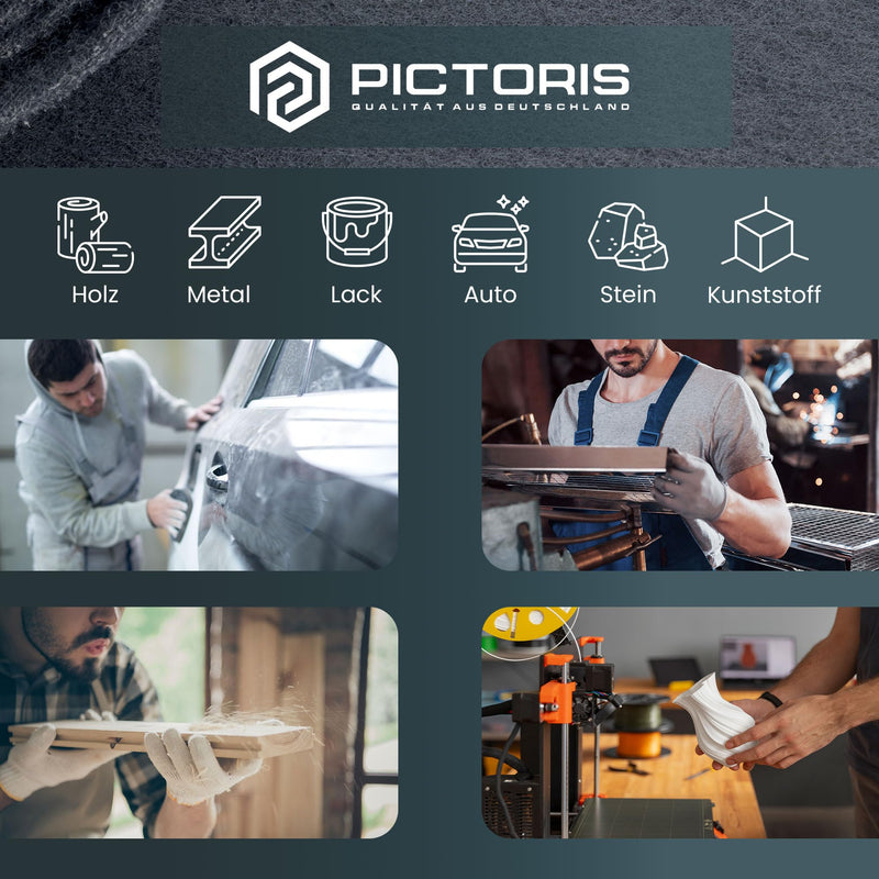PICTORIS Abrasive fleece - Made in Germany - 5 mx 100 mm - grain 240 - extremely durable thanks to unique impregnation - sanding pad for wood, metal, stainless steel, etc. 5m 240