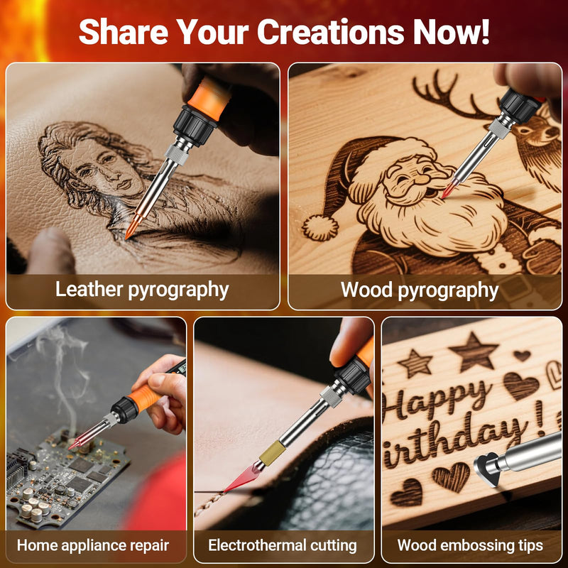 Pyrography Soldering Iron Set, Pyrography Piston Set, Temperature Adjustable 200 ~ 500 °C for Wood, Leather Burning Iron, DIY Gift Set, Coloring Pencils, Leather Engraving Welding, Sculpture, Wood Pyrography