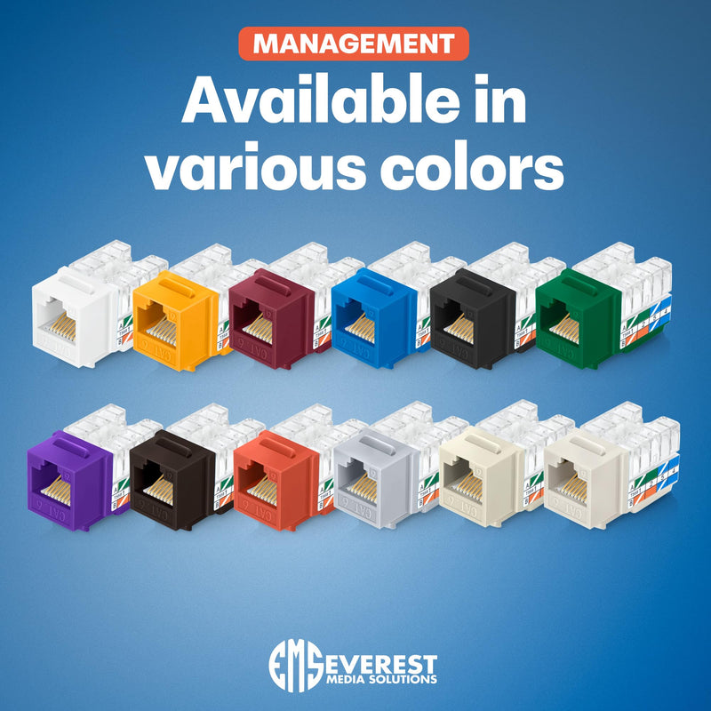 Everest 90° Angled Cat6 Keystone Jacks 50-Pack in White - Slim Profile Female RJ45 Connectors - RJ45 Keystone Jack - Ethernet Wall Jack - Cat 6 Keystone Jack - Cat 6 Wall Jack - Cat 6 Jack Quantity 50
