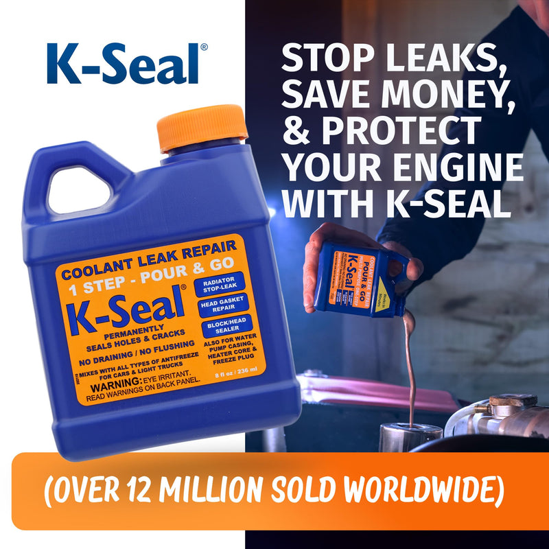 K-Seal ST5501 Multi-Purpose One Step Permanent Coolant Leak Repair, 8oz, Pour and Go, Mixes with All Antifreeze, No Flushing Required