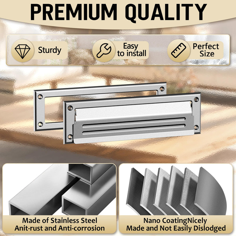 10 inch Mail Slot for Front Door, Stainless Steel Mail Slot Cover, Easy to Install, 1 Pack, 10"×3", Silver 10 Inch