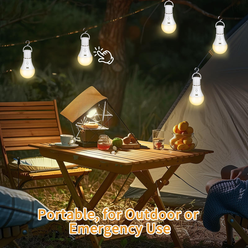 Kimjo E27 Rechargeable Light Bulb with Battery 7W 3 Colors Pack of 2 | Rechargeable Light Bulb with Remote Control, Battery Lamp with Hook, USB, Dimmable, Timer, Touch Control, Camping, Outdoor Emergency Light 3000k, 4500k, 6000k (2 Pieces)