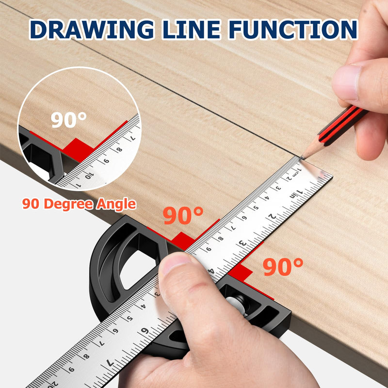 Protractor, stop square Preciva universal combination square with ruler stop for precise marking and drawing with multi-angle stop ruler protractor High-quality professional measuring tool