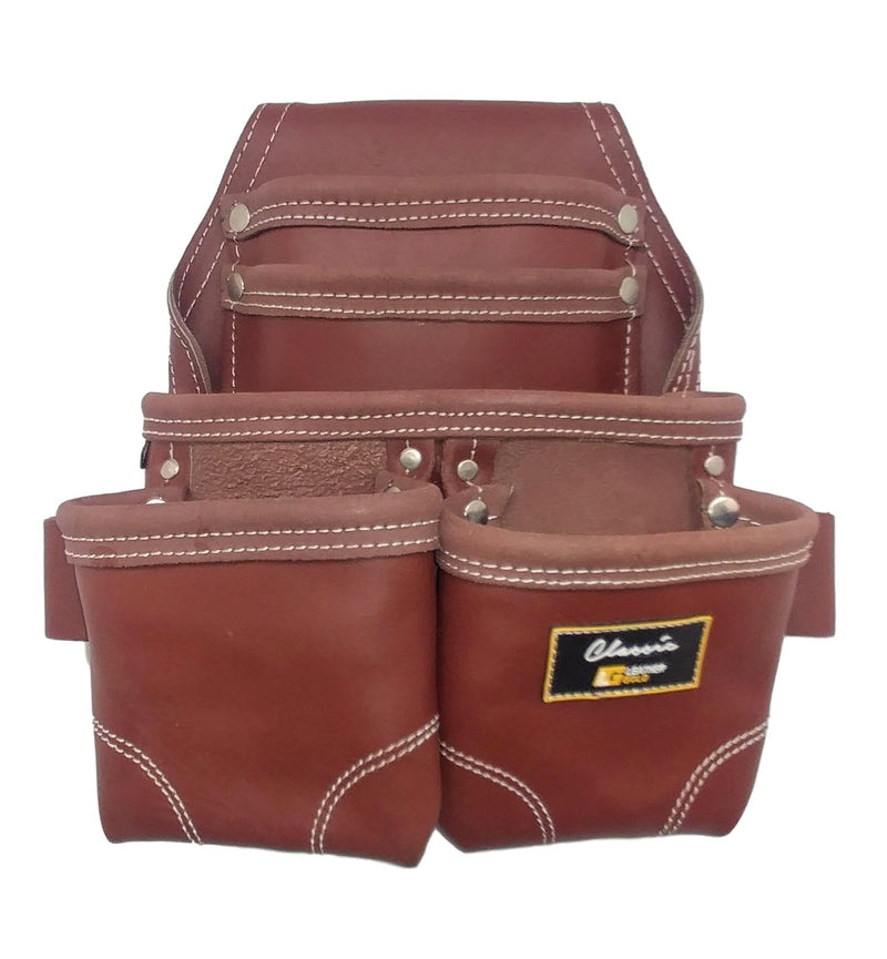 Nail Pouch | Leather Tool Pouch 3350DP, 5 Pockets, Brown, Oil-Tanned Leather, Heavy Duty Carpenter Tool Belt with Reinforced Seams and 2 Snap Loops