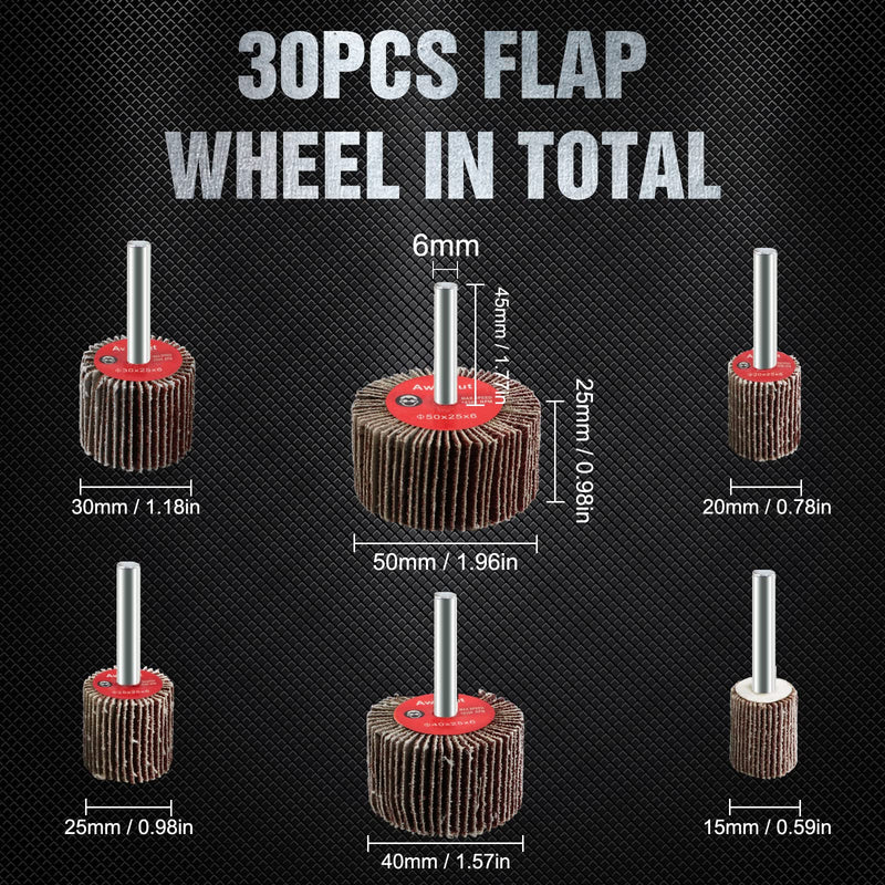 Flap sander set, grit 80, flap sander sanding attachment for cordless screwdrivers, drills, straight grinders (30 pieces circular grinders).