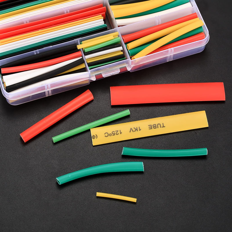 woshilaoDS 140 piece heat shrink tube set, shrink ratio 2:1 cable shrink tube set, waterproof shrink connector, heat shrink tube tubing kit, 7 sizes, 5 colors
