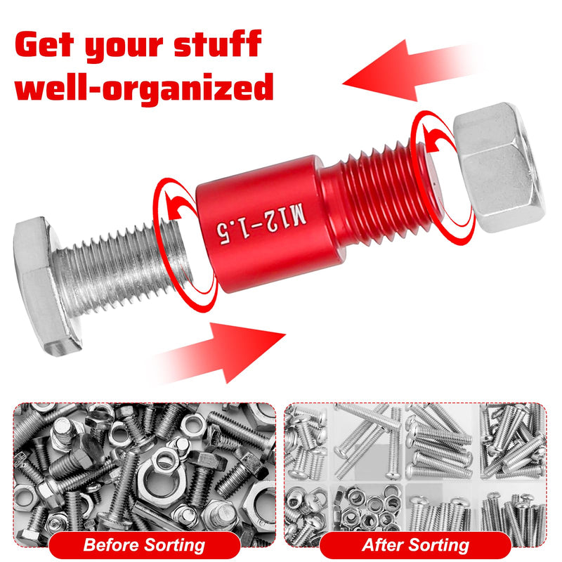 48PCS Thread Checker, Nut and Bolt Thread Checker, Individually Assembled Bolt and Nut Identifier Gauge 23 Inch and 25 Metric, Bolt Size and Thread Gauge with Case, Red & Blue 48pcs Red & Blue
