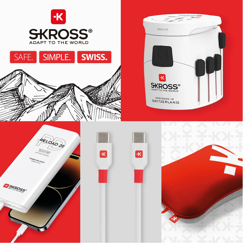 SKROSS Universal Travel Plug with USB and USB C, 1.302962, White