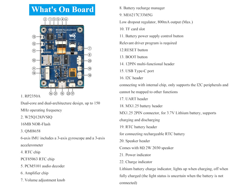 RP2350 2.8inch Capacitive Touch Display Development Board, 240x320, IPS LCD Screen, 5-Point Touch, SPI Interface, Accelerometer and Gyroscope Sensor, Dual-Core & Dual-Architecture Design