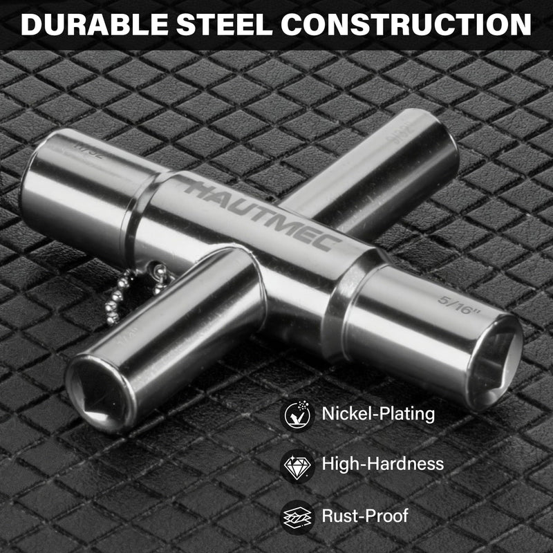 HAUTMEC 5pcs 4 Way Sillcock Water Key Faucet Valve Tool Spigot Key 1/4", 9/32", 5/16", 11/32" PL0028-5 5 Pack Silver