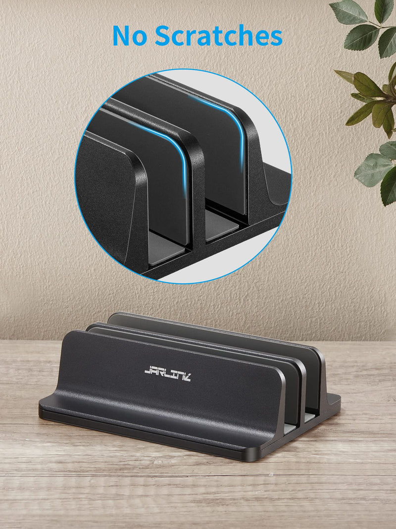 JARLINK Vertical Laptop Stand Holder, Aluminum Double Desktop Stand Holder with Adjustable Dock (Up to 17.3 inch), Compatible with MacBook, Surface, Chromebook, and Gaming Laptops, Black 2-slot