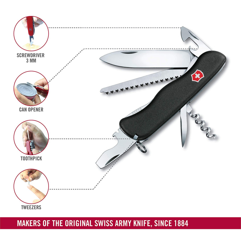 Victorinox Forester Swiss Army Knife, 12 Function Pocket Knife,Black | Swiss made outdoor multi-tool featuring a liner lock system, large blade, reamer, punch, and black finish for forestry