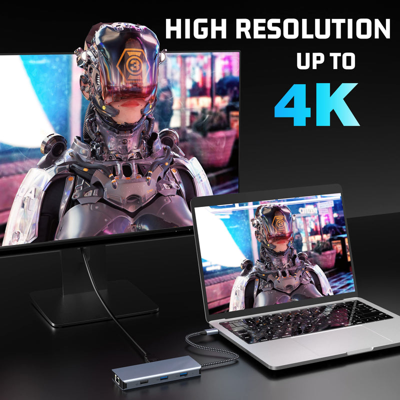 8 in 1 USB C Hub with 4K HDMI, USB C Adapter Docking Station with LAN RJ45, 100W PD, SD/TF, 2 USB 3.0, USB 2.0 for MacBook Pro/Air/Windows Surface Pro 7