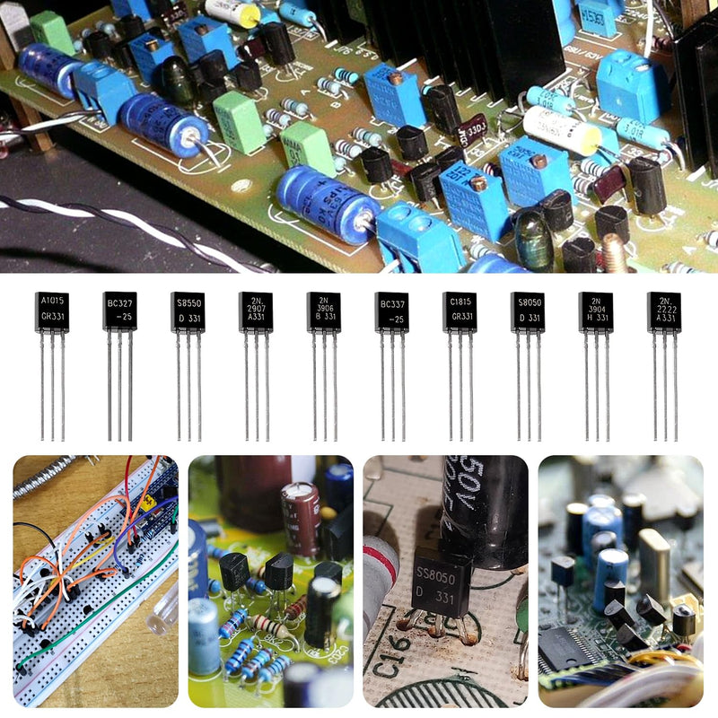YIXISI 150 Pieces 10 Values A1015 BC327 BC337 C1815 S8050 S8550 2N2222 2N2907 2N3904 2N3906 NPN PNP Power Transistors Assortment Kit 10 Values - 150 Pieces