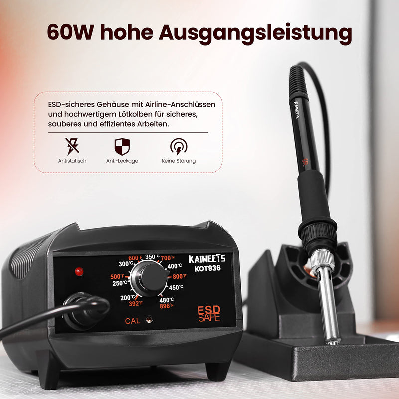 KAIWEETS soldering station for welding, soldering iron set, soldering stations with removable workbench, 60W output power, 200℃-480℃ working temperature, with 5 additional soldering tips, lead-free soldering wire