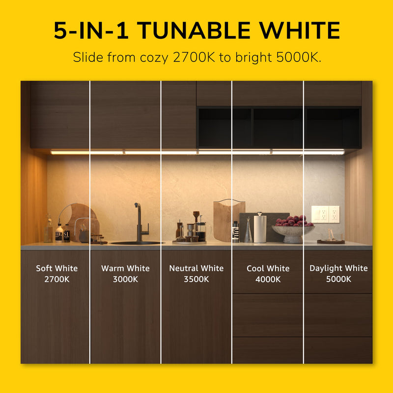 Inlight 12" LED Under Cabinet Lighting, 5 CCT Selectable 2700-5000 K, Dimmable, ETL-Listed, White Finished, IN-0208-1-WH 12 inch