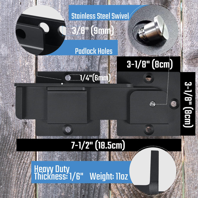 7.5" Flip Gate Latch Lock with Padlock Holes 1Pack, 4mm Heavy Duty Aluminum Alloy Door Latch for Outdoor Wooden Fence, Swing and Sliding Open Gate, Double Gate, Barn Door, Shed, Vinyl Fence 1