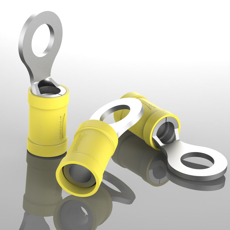 AUPROTEC 10x ring cable lugs 4.0-6.0 mm² yellow hole diameter M8 partially insulated PVC RV cable connector made of tin-plated copper 10 pieces 4 - 6 mm² yellow, M8
