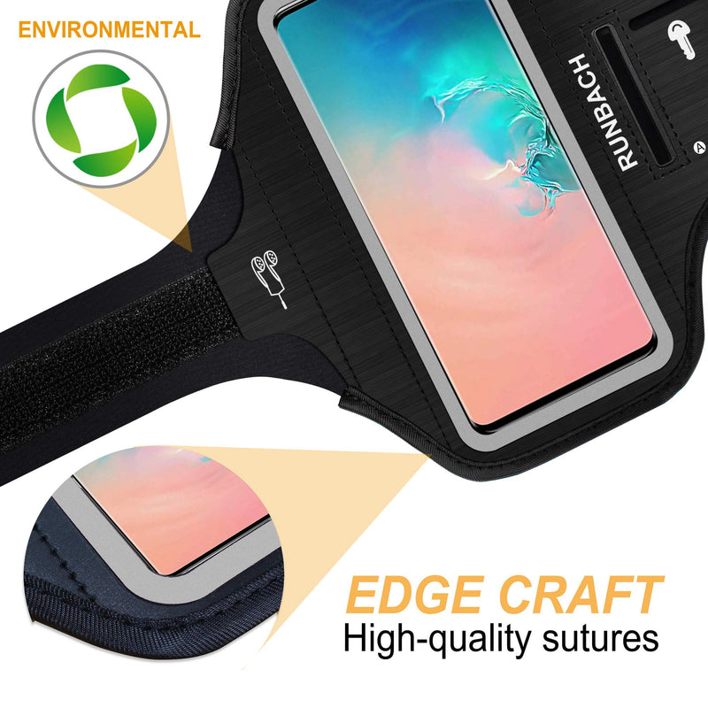 Armband for Samsung Galaxy S24+/S23+/S22+/S20+/S10+/S9+/S8+, Sweatproof Running Exercise Gym Bag with Fingerprint Touch/Key Holder and Card Slot (Black) Black