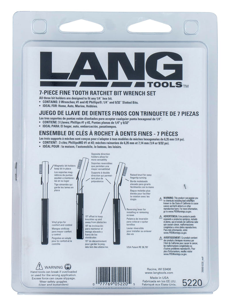 Lang Tools 5220 7-Piece Fine Tooth Bit Wrench Set , Black