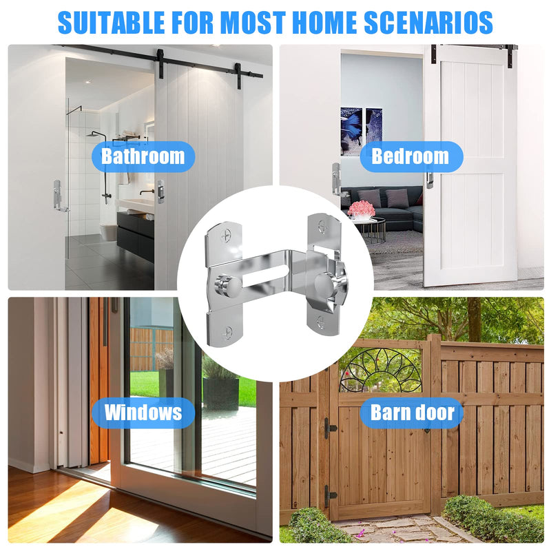 90 Degree Stainless Steel Latch, Protect Privacy - Security Barn Door Lock, Hook Lock Latch for Barn, Garden, Bathroom, Outdoor, Garage, Window, Sliding Door(2 Silver) 2 silver