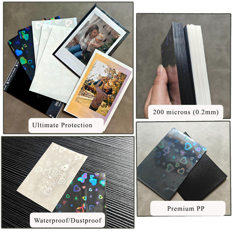 2x3 Mini Photo Card Sleeves, 100pcs Clear Photo Cover Holders fits for Polaroid Instax Mini Films/Kpop/Credit Cards, 61x91mm 200 Microns Photo Sleeves with Shiny Hearts Colorful Hearts 2"x3"